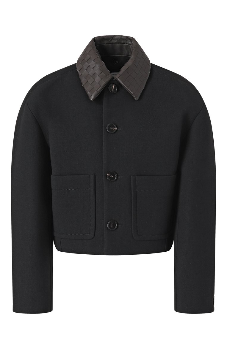 Женская куртка из хлопка и вискозы BOTTEGA VENETA черного цвета, арт. 815402/V3PD0 | Фото 1 (Материал внешний: Вискоза, Хлопок; Рукава: Длинные; Стили: Кэжуэл; Длина (верхняя одежда): Короткие; Кросс-КТ: Легкие, Куртка)