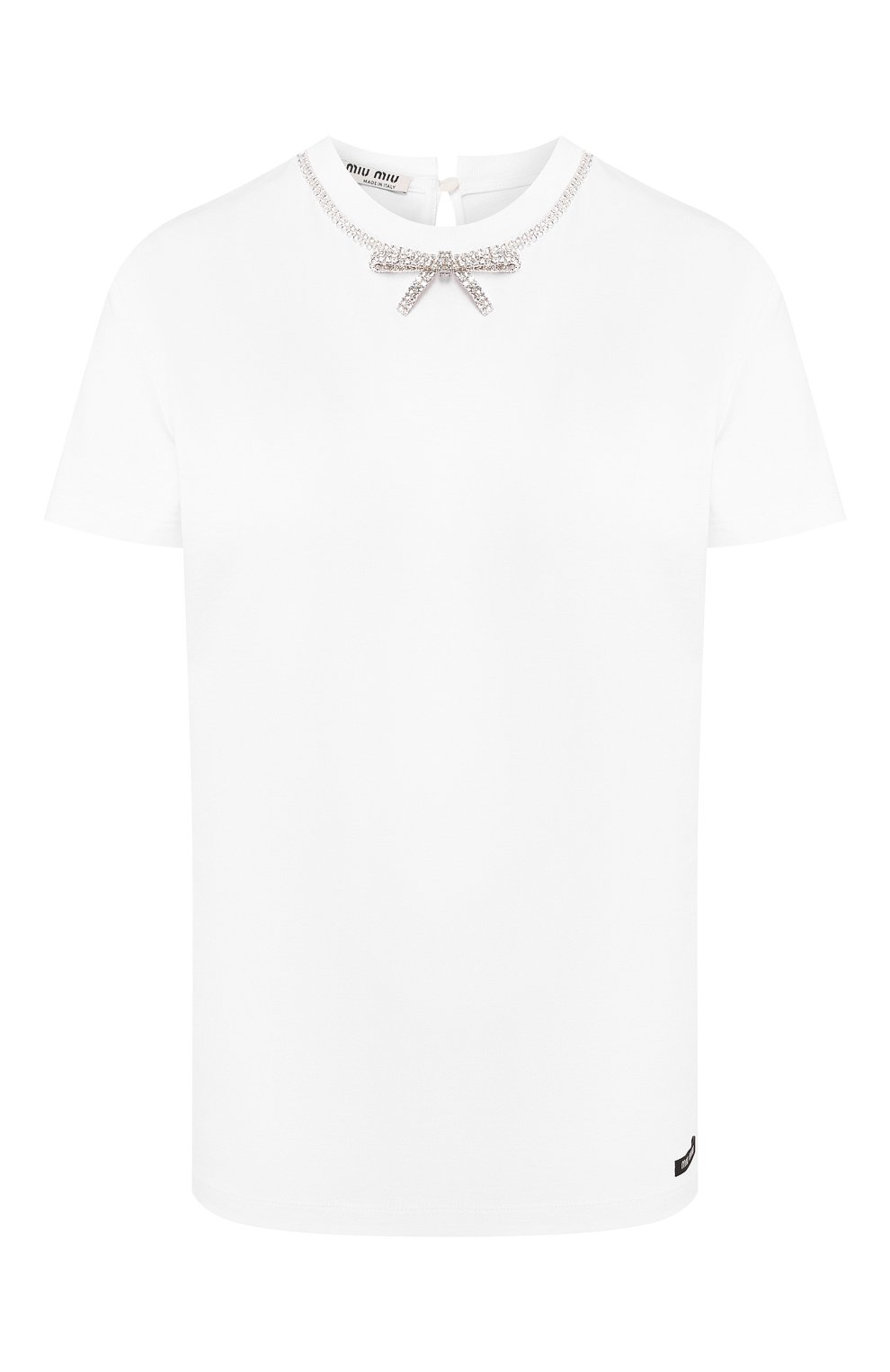 Хлопковая футболка MIU MIU белого цвета по цене 59000 руб., арт. MJN137-1RE2-F0009, фото 1 Хлопковая футболка MIU MIU, арт. MJN137-1RE2-F0009, фото 1