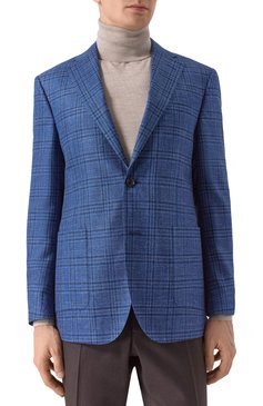 Мужской пиджак из шерсти и шелка CORNELIANI синего цвета, арт. 256018-2516200 | Фото 4 (Материал внешний: Шерсть; Рукава: Длинные; Драгоценные камни: Проставлено; Длина (для топов): Стандартные; Материал сплава: Проставлено; Случай: Повседневный; Пиджаки М: Притале�нный; Стили: Кэжуэл; 1-2-бортные: Однобортные)