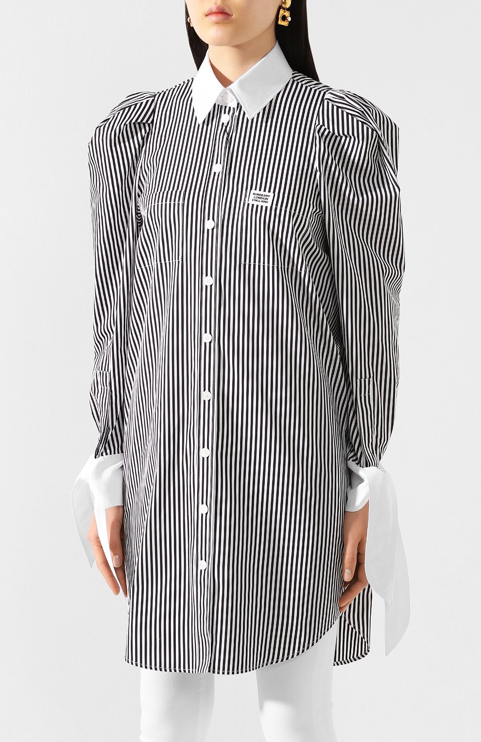 Хлопковая рубашка BURBERRY черно-белого цвета по цене 176500 руб., арт. 4564367, фото 3 Хлопковая рубашка BURBERRY, арт. 4564367, фото 3