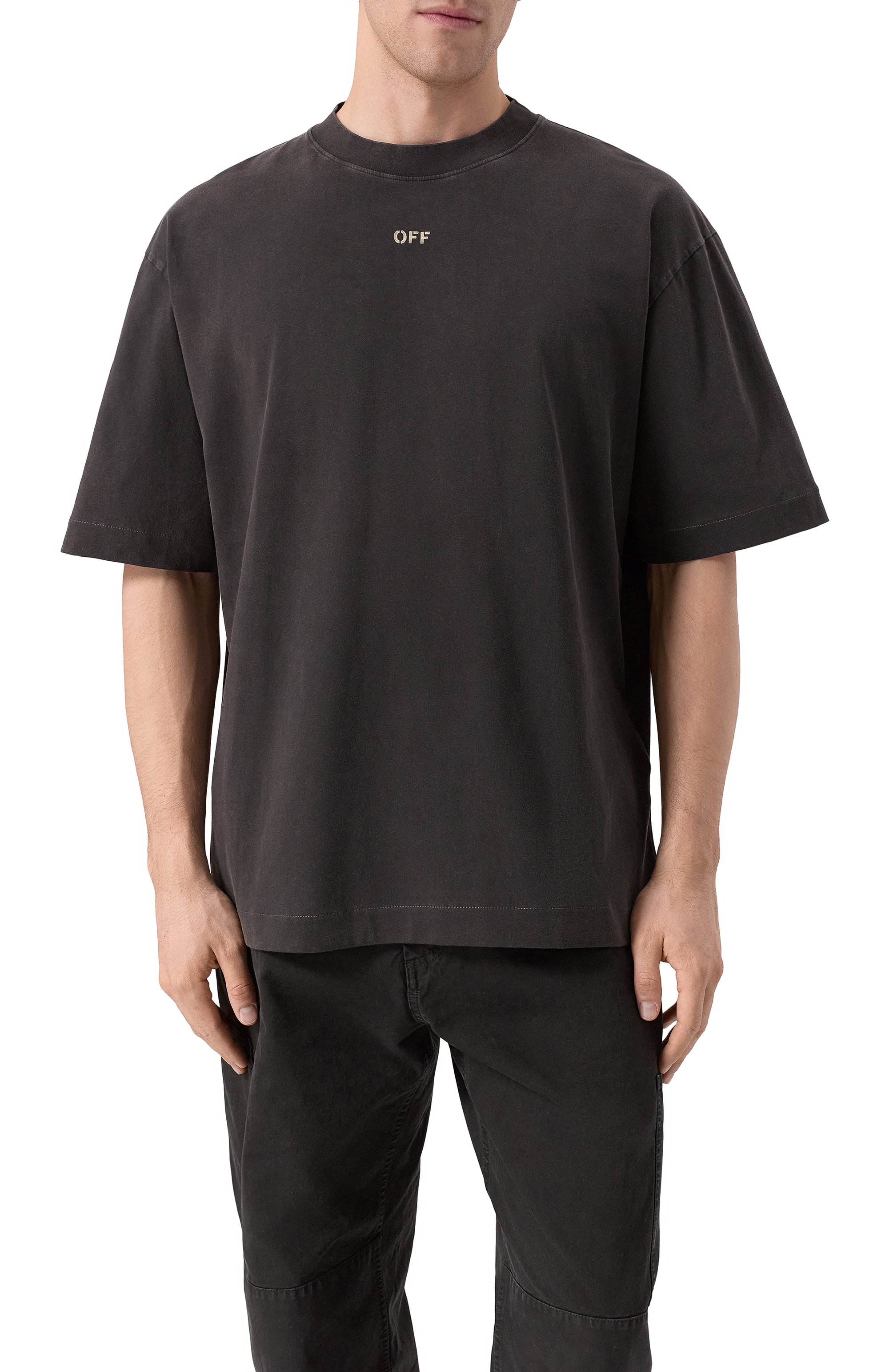 Хлопковая футболка OFF-WHITE темно-серого цвета по цене 59700 руб., арт. 0MAA120S25JER00I, фото 3 Хлопковая футболка OFF-WHITE, арт. 0MAA120S25JER00I, фото 3