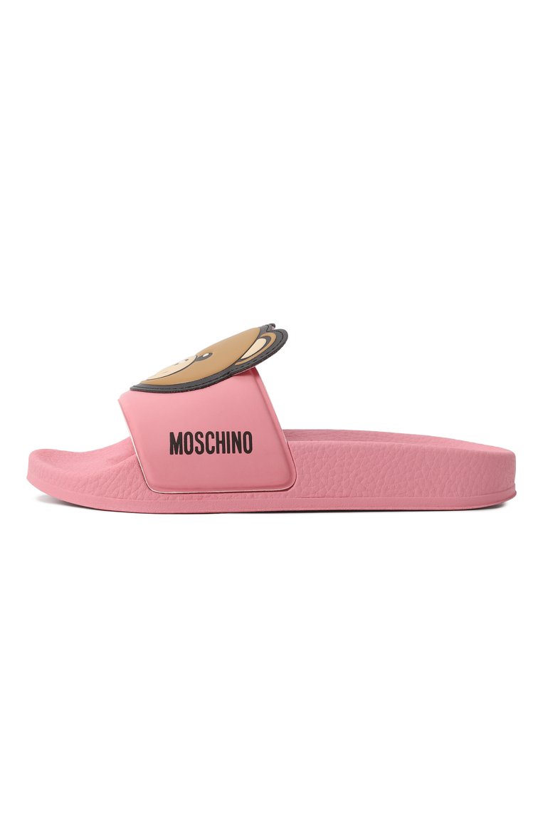 Детский шлепанцы MOSCHINO розового цвета, арт. 80632/VAR1/28-35 | Фото 2 (Нос: Не проставлено; Материал внутренний: Текстиль; Материал внешний: Пластик, Резина; Автоматизация состава: Проставлено)