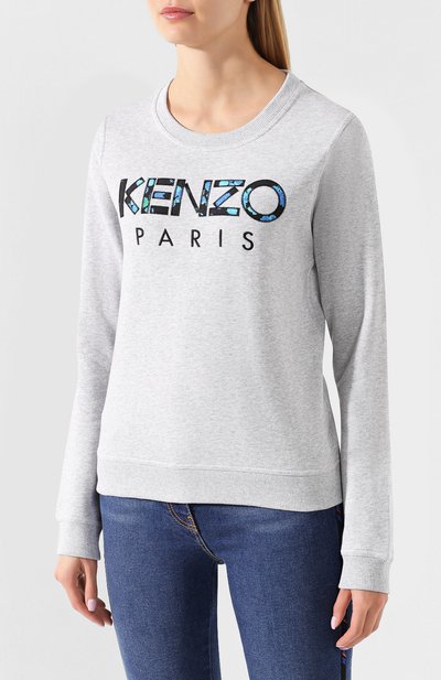 Хлопковый пуловер KENZO светло-серого цвета по цене 15850 руб., арт. F962SW707962, фото 3 Хлопковый пуловер KENZO, арт. F962SW707962, фото 3
