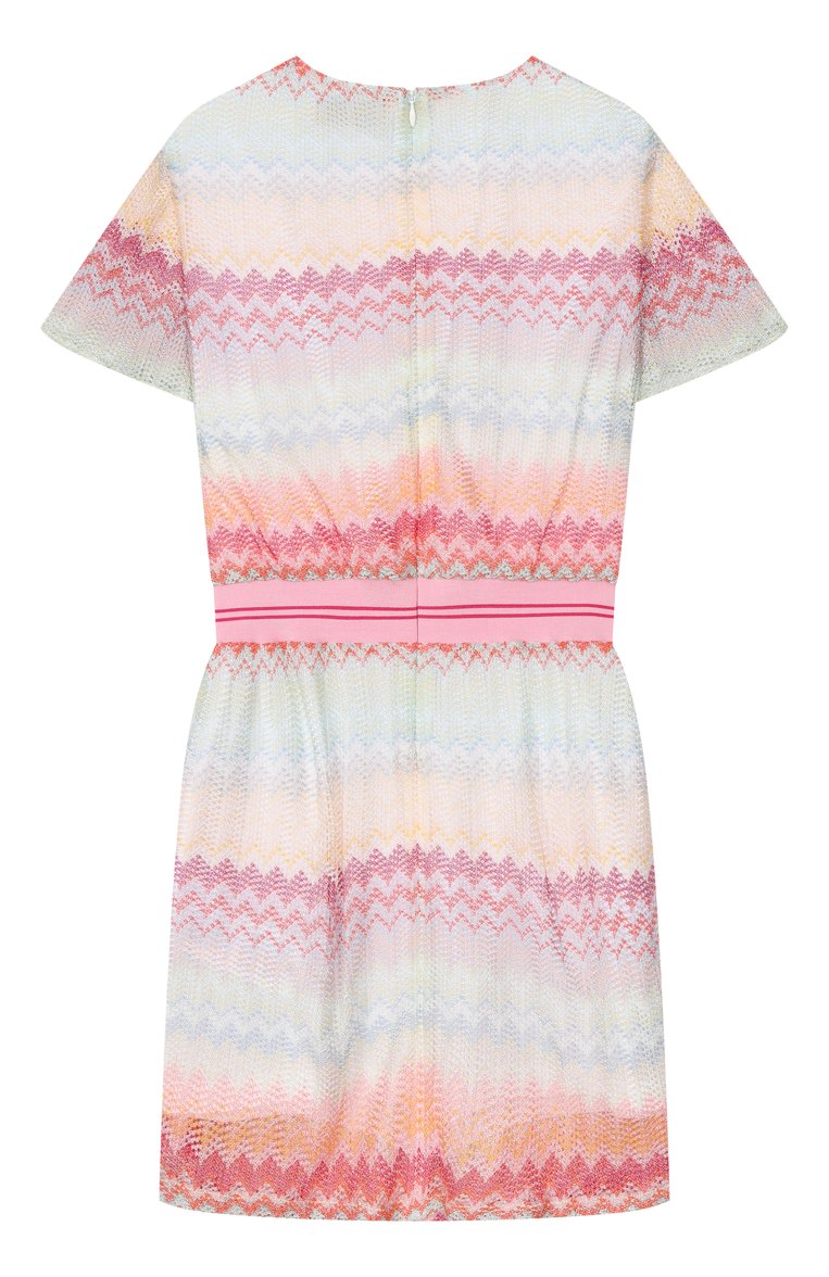 Детское платье из вискозы MISSONI разноцветного цвета, арт. MW1C01/Q0077/6-10 | Фото 2 (Материал внешний: Вискоза; Рукава: Короткие; Случай: Повседневный; Девочки Кросс-КТ: Платье-одежда; Материал подклада: Хлопок; Автоматизация ТО: Проставлено; Автоматизация состава: Проставлено; Ростовка одежда: 6 лет | 116 см, 10 - 11 лет | 140 - 146см, 8 лет | 128 см)