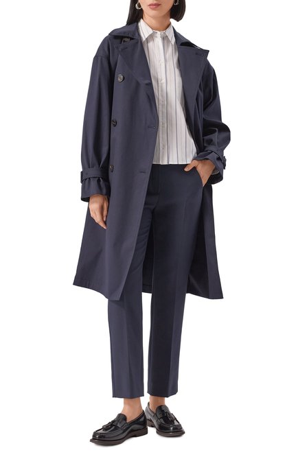 Женские брюки WEEKEND MAX MARA синего цвета, арт. RANA | Фото 2 (Длина (брюки, джинсы): Стандартные; Материал сплава: Проставлено; Драгоценные камни: Проставлено)