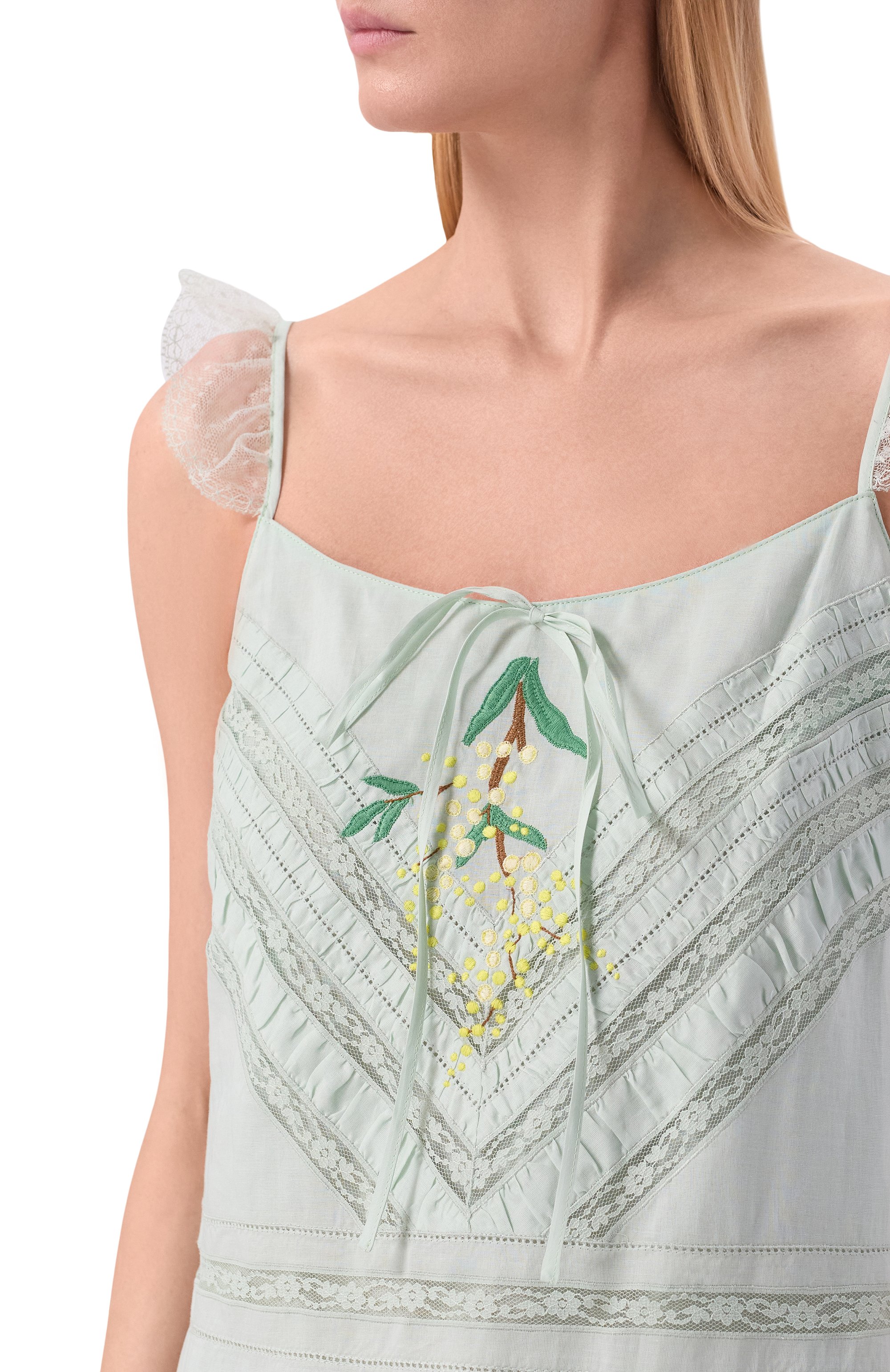 Хлопковое платье VALENTINO светло-зеленого цвета по цене 699500 руб., арт. 8B3VAJL0/97Y, фото 4 Хлопковое платье VALENTINO, арт. 8B3VAJL0/97Y, фото 4