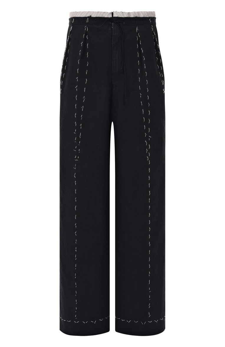 Мужские брюки из хлопка и льна MAISON MARGIELA черного цвета, арт. S50KA0664/M35295 | Фото 1 (Автоматизация состава: Проставлено; Материал внешний: Хлопок; Длина (брюки, джинсы): Стандартные; Автоматизация ТО: Проставлено; Стили: Кэжуэл; Случай: Повседневный)