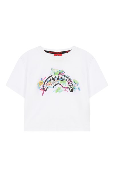 Хлопковая футболка SPRAYGROUND, арт. SPY961WHT/NE0N FL0RAL CR0P TSHIRT WHT J