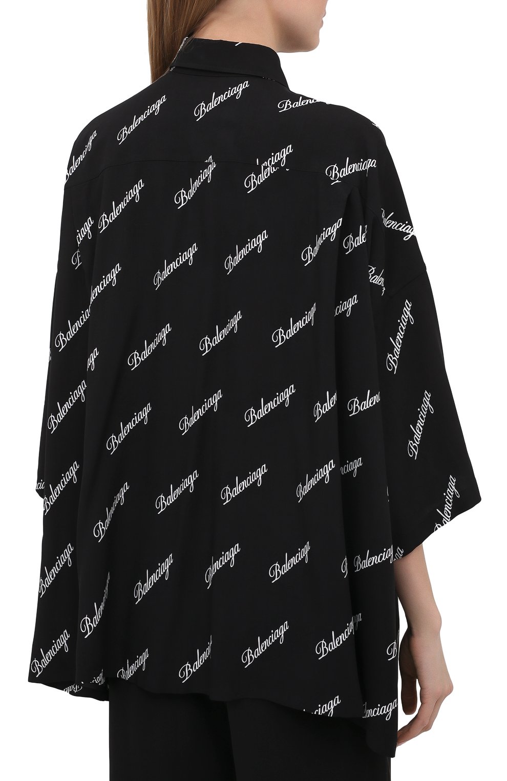 Рубашка из вискозы BALENCIAGA черного цвета по цене 75650 руб., арт. 595038/TJLY9, фото 4 Рубашка из вискозы BALENCIAGA, арт. 595038/TJLY9, фото 4