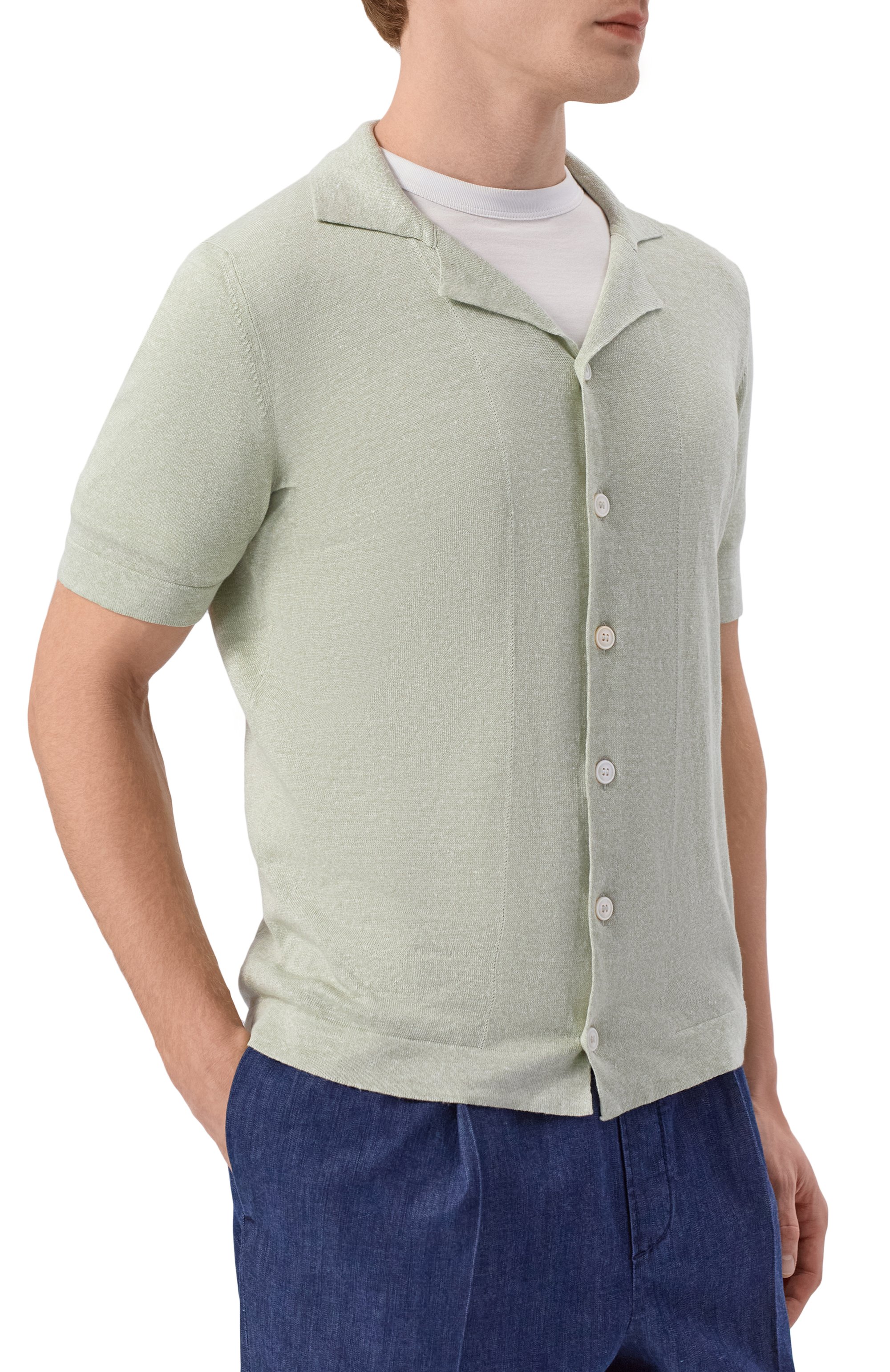 Рубашка изо льна и хлопка GRAN SASSO светло-зеленого цвета по цене 30850 руб., арт. 57184/18637, фото 3 Рубашка изо льна и хлопка GRAN SASSO, арт. 57184/18637, фото 3