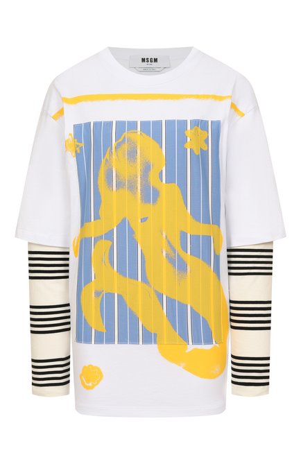 Женская хлопковый лонгслив MSGM белого цвета, арт. 3841MDM142/257002 | Фото 1 (Материал сплава: Проставлено; Драгоценные камни: Проставлено; Материал внешний: Хлопок; Рукава: Длинные; Длина (для топов): Стандартные)