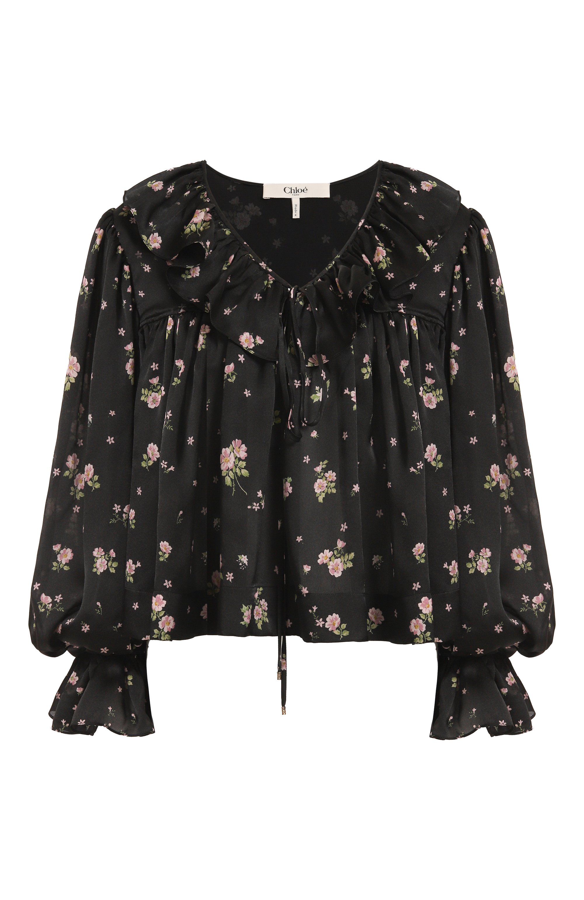 Шелковая блузка CHLOÉ черного цвета по цене 244500 руб., арт. CH25AHT27481, фото 1 Шелковая блузка CHLOÉ, арт. CH25AHT27481, фото 1