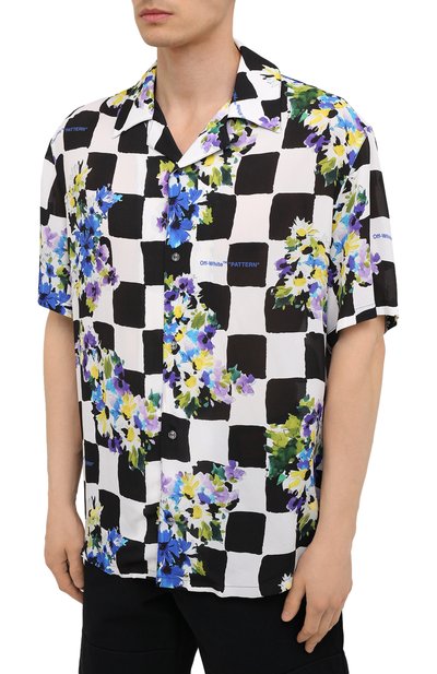 Рубашка из вискозы OFF-WHITE черно-белого цвета по цене 43050 руб., арт. 0MGA163S21FAB001, фото 3 Рубашка из вискозы OFF-WHITE, арт. 0MGA163S21FAB001, фото 3