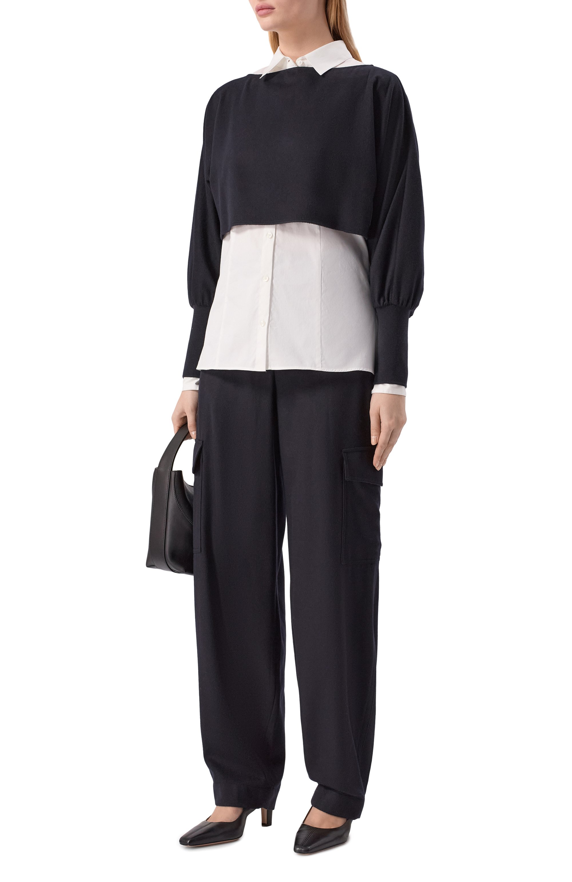 Шерстяные брюки-карго EMPORIO ARMANI темно-синего цвета по цене 69450 руб., арт. EW001505/AF17163, фото 2 Шерстяные брюки-карго EMPORIO ARMANI, арт. EW001505/AF17163, фото 2