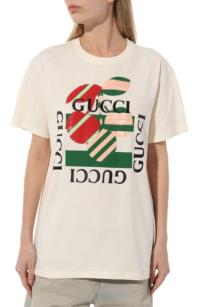 Хлопковая футболка GUCCI белого цвета по цене 99500 руб., арт. 717422/XJFV5, фото 3 Хлопковая футболка GUCCI, арт. 717422/XJFV5, фото 3