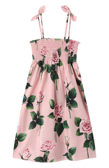 Детское хлопковый сарафан DOLCE & GABBANA светло-розового цвета, арт. L54DE0/HS5S7/2-6 | Фото 1 (Драгоценные камни: Проставлено; Рукава: Короткие; Материал сплава: Проставлено)