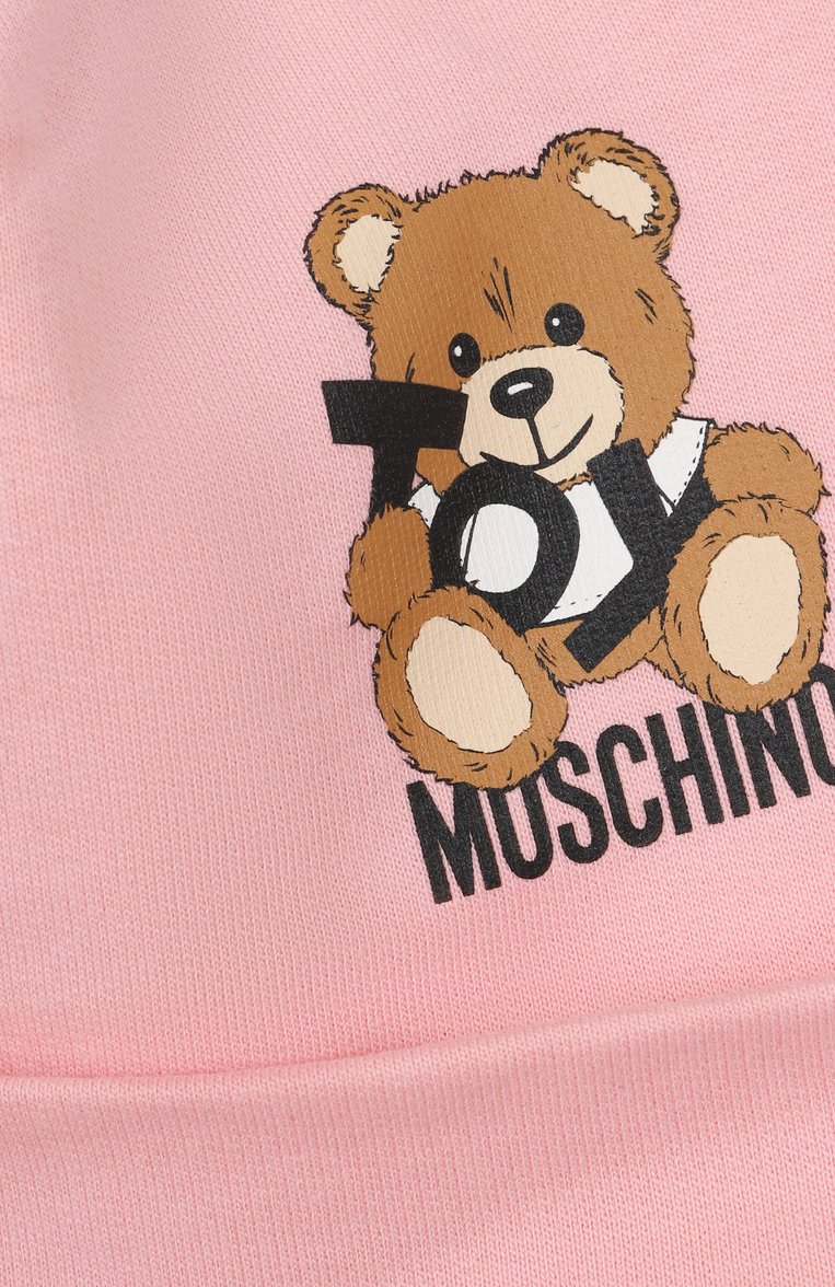 Детский комплект из шапки и нагрудника MOSCHINO розового цвета, арт. MUY081/LCA19 | Фото 6 (Материал: Хлопок, Текстиль; Нос: Не проставлено; Тематический товар: Teddy Bear; Автоматизация состава: Проставлено)