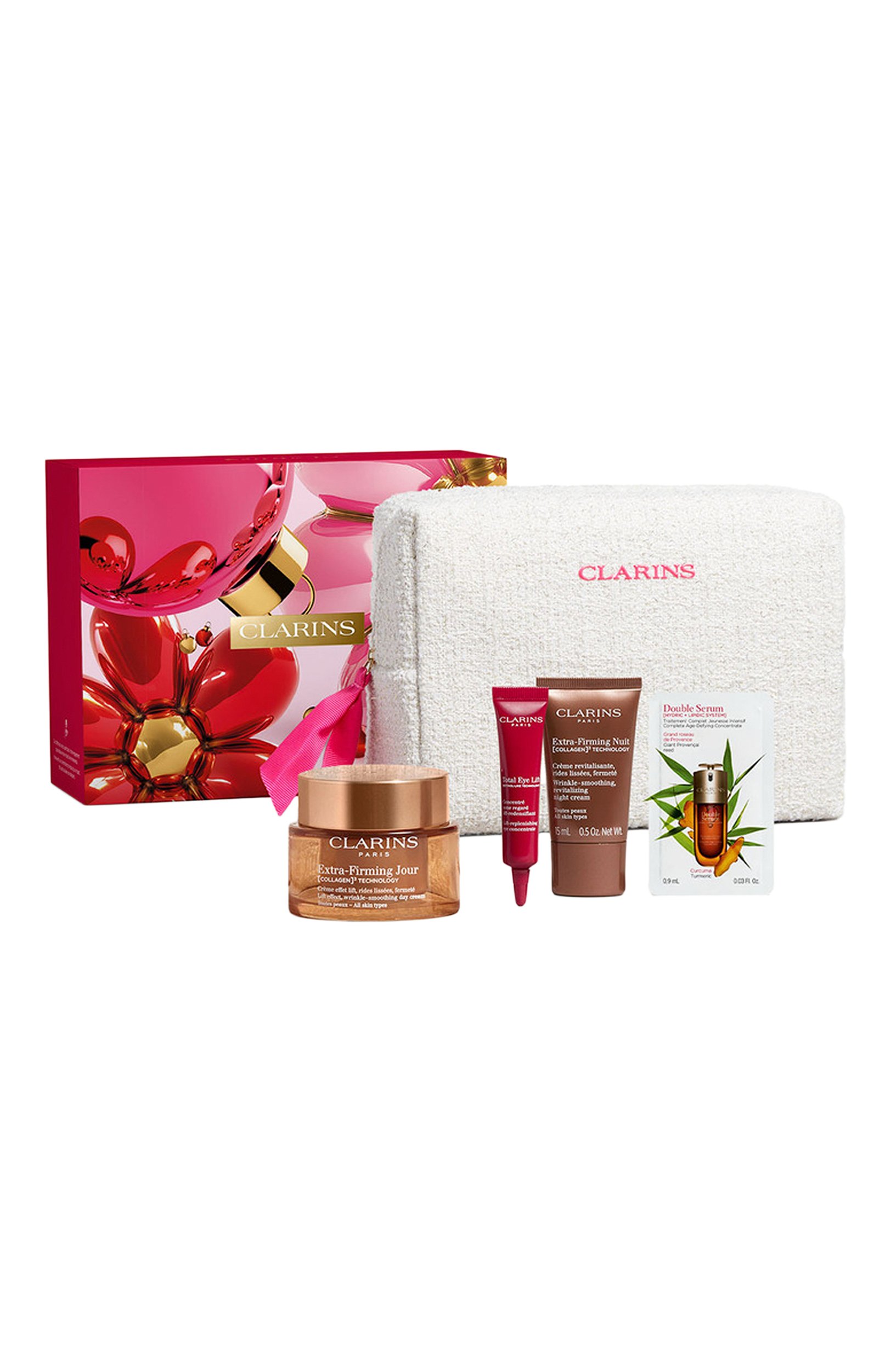 Набор extra-firming (50+15+7+0,9ml) CLARINS бесцветного цвета по цене 11700 руб., арт. 80129820, фото 1 Набор extra-firming (50+15+7+0,9ml) CLARINS, арт. 80129820, фото 1