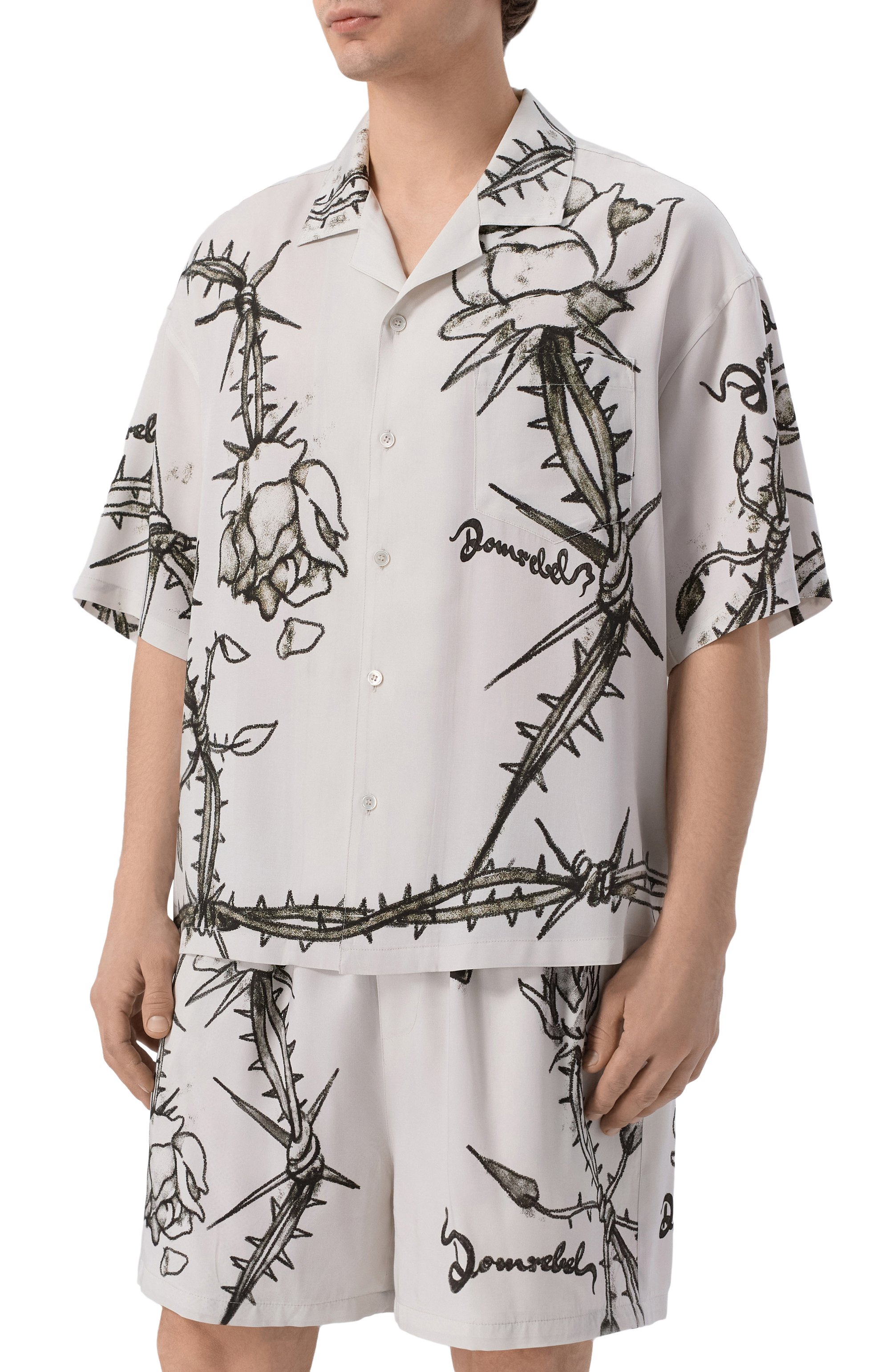 Рубашка из вискозы DOMREBEL кремового цвета по цене 41700 руб., арт. M INKED/CAMP C0LLAT SHIRT, фото 3 Рубашка из вискозы DOMREBEL, арт. M INKED/CAMP C0LLAT SHIRT, фото 3