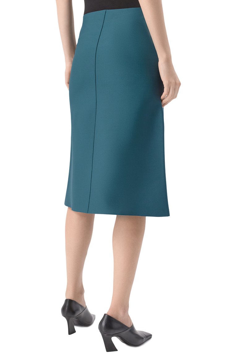 Женская юбка JIL SANDER бирюзового цвета, арт. J03MA0236/J19155 | Фото 4 (Автоматизация состава: Проставлено; Автоматизация ТО: Проставлено; Материал внешний: Синтетический материал; Длина Ж (юбки, платья, шорты): До колена; Стили: Кэжуэл; Женское Кросс-КТ: Юбка-одежда)