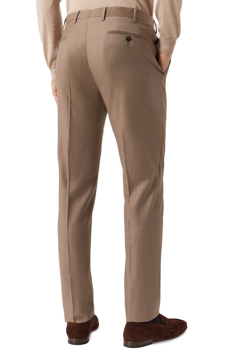 Мужские шерстяные брюки GIORGIO ARMANI бежевого цвета, арт. GM000342/TE10959 | Фото 4 (Материал внешний: Шерсть; Длина (брюки, джинсы): Стандартные; Материал сплава: Проставлено; Драгоценные камни: Проставле�но; Случай: Формальный; Стили: Классический)