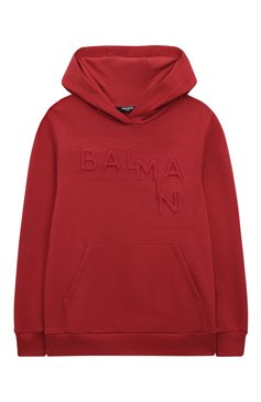 Детский хлопковое худи BALMAIN бордового цвета, арт. BT4Q30 | Фото 1 (Рукава: Длинные; Мальчики Кросс-КТ: Худи-одежда; Материал сплава: Проставлено; Материал внешний: Хлопок; Драгоценные камни: Проставлено; Ростовка одежда: 10 - 11 лет | 140 - 146см, 8 лет | 128 см, 6 лет | 116 см, 13 - 15 лет | 158 см, 12 лет | 152 см)