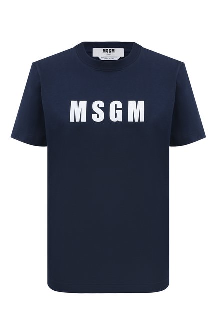 Женская хлопковая футболка MSGM темно-синего цвета по цене 15200 руб., арт. 3641MDM92/247002 | Фото 1