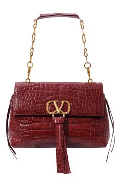 Женская сумка v-ring medium из кожи аллигатора VALENTINO бордового цвета, арт. RW0B0E13/WEU/AMIS | Фото 1 (Размер: medium; Сумки-технические: Сумки через плечо; Материал: Экзотическая кожа; Драгоценные камни: Проставлено; Материал сплава: Проставлено)