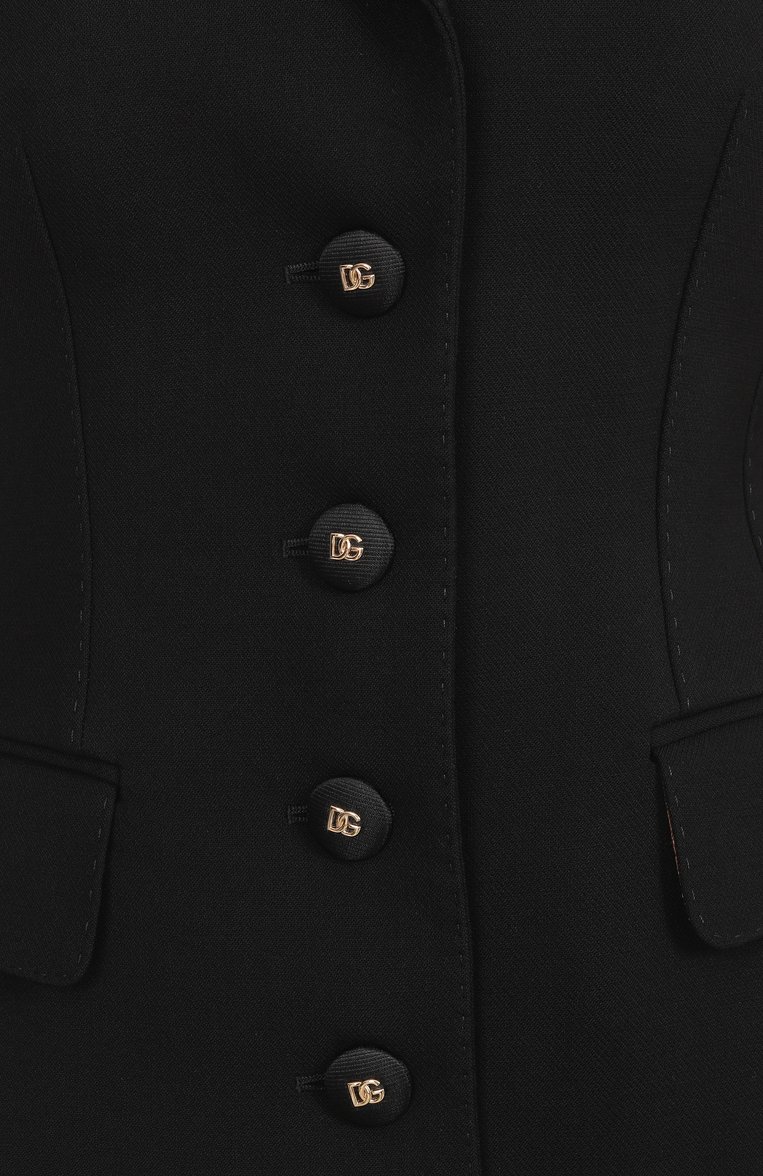 Женский шерстяной жакет DOLCE & GABBANA черного цвета, арт. F27DST/GDCSX | Фото 6 (Материал внешний: Шерсть; Длина (для топов): Стандартные; Рукава: Длинные; Кросс-КТ: костюм; 1-2-бортные: Однобортные; Стили: Кэжуэл; Женское Кросс-КТ: Жакет-одежда; Размерность: Идёт в размер; Автоматизация ТО: Проставлено; Автоматизация состава: Проставлено)