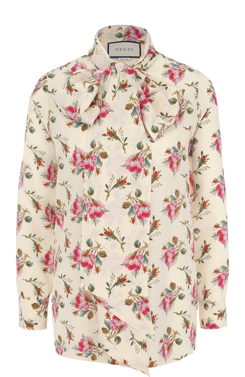 Шелковая блуза с воротником аскот и принтом GUCCI, арт. 467085/ZKX21, фото 1