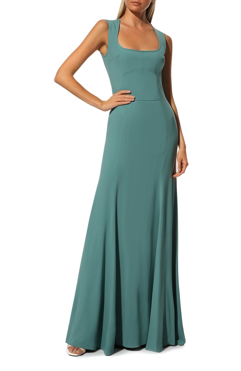 Платье из вискозы и шерсти ELIE SAAB бирюзового цвета по цене 291000 руб., арт. 5690, фото 2 Платье из вискозы и шерсти ELIE SAAB, арт. 5690, фото 2