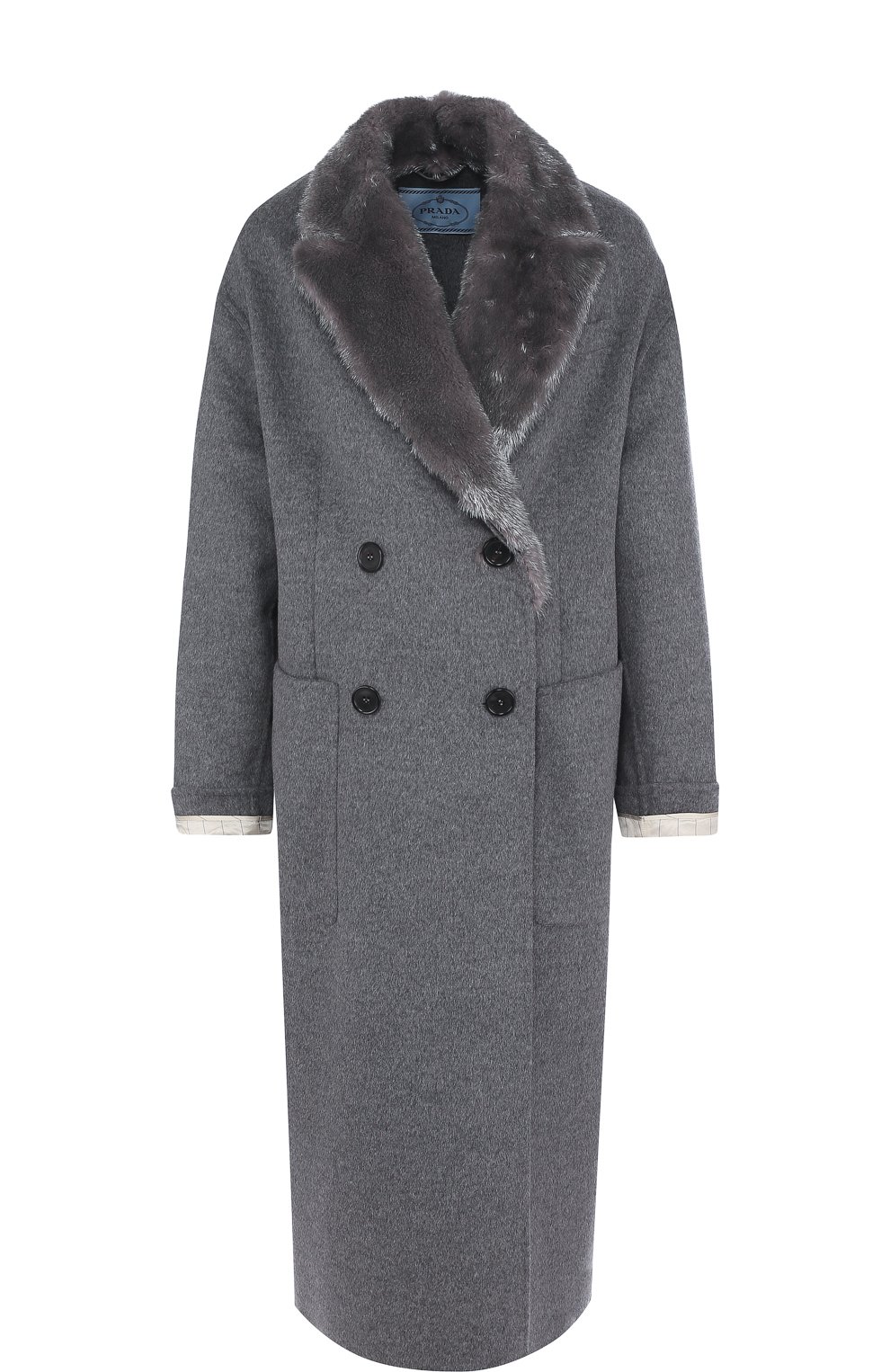Двубортное пальто свободного кроя с меховой отделкой PRADA, арт. P600HP-1P80-F0535, фото 1