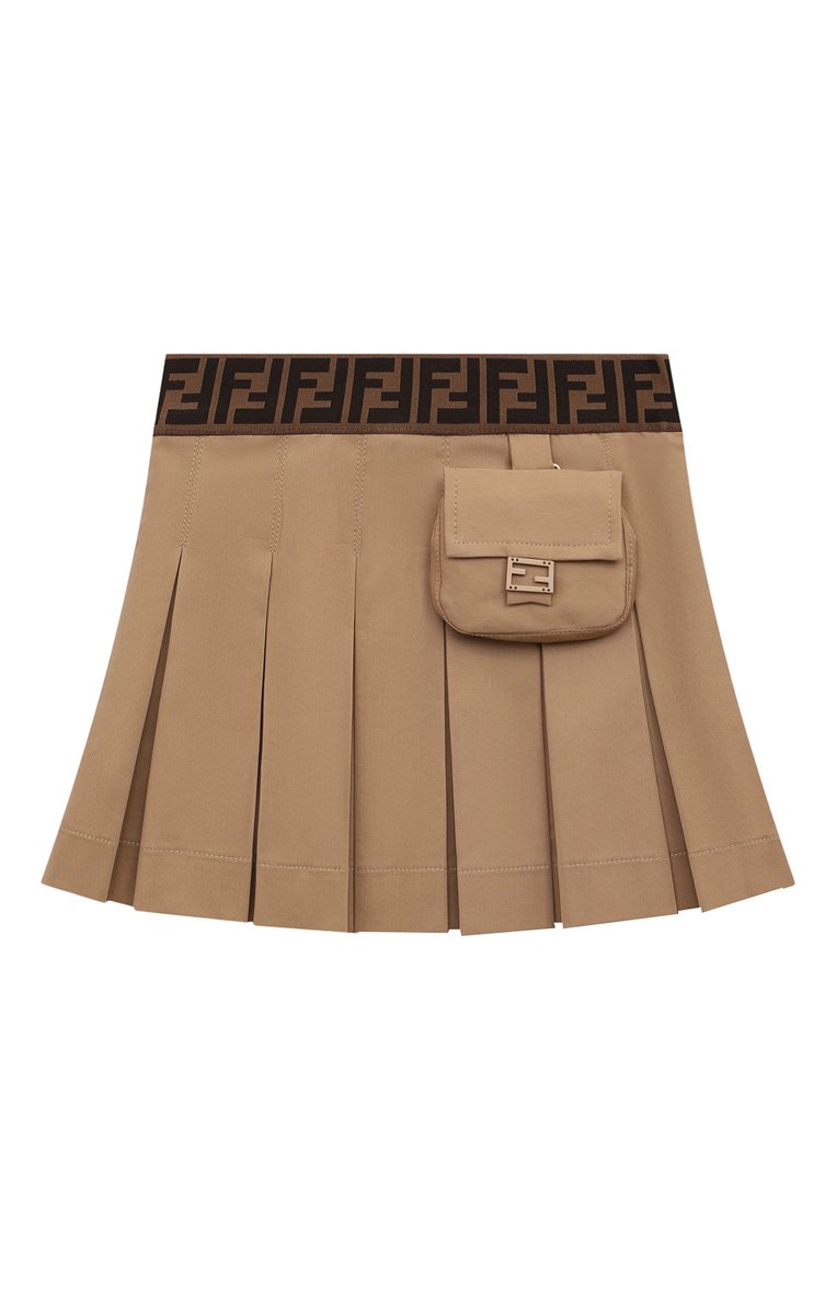 Детская хлопковая юбка FENDI бежевого цвета, арт. JFE124/ADEH/3-6 | Фото 1 (Материал внешний: Хлопок; Материал сплава: Проставлено; Нос: Не проставлено; Случай: Повседневный; Ростовка одежда: 5 лет | 110 см, 6 лет | 116 см)