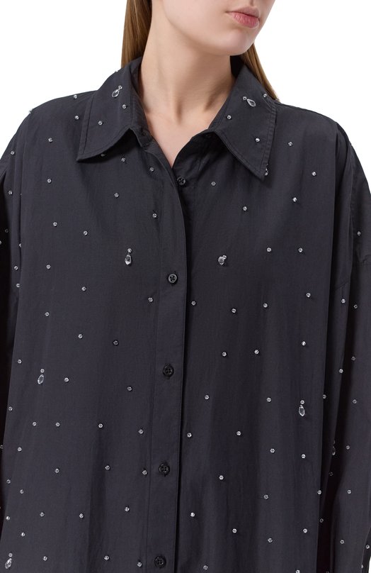 Хлопковое платье с отделкой стразами Giuseppe di Morabito 06PSDR916R 16406 Чёрный  06PSDR916R 16406 Фото 4