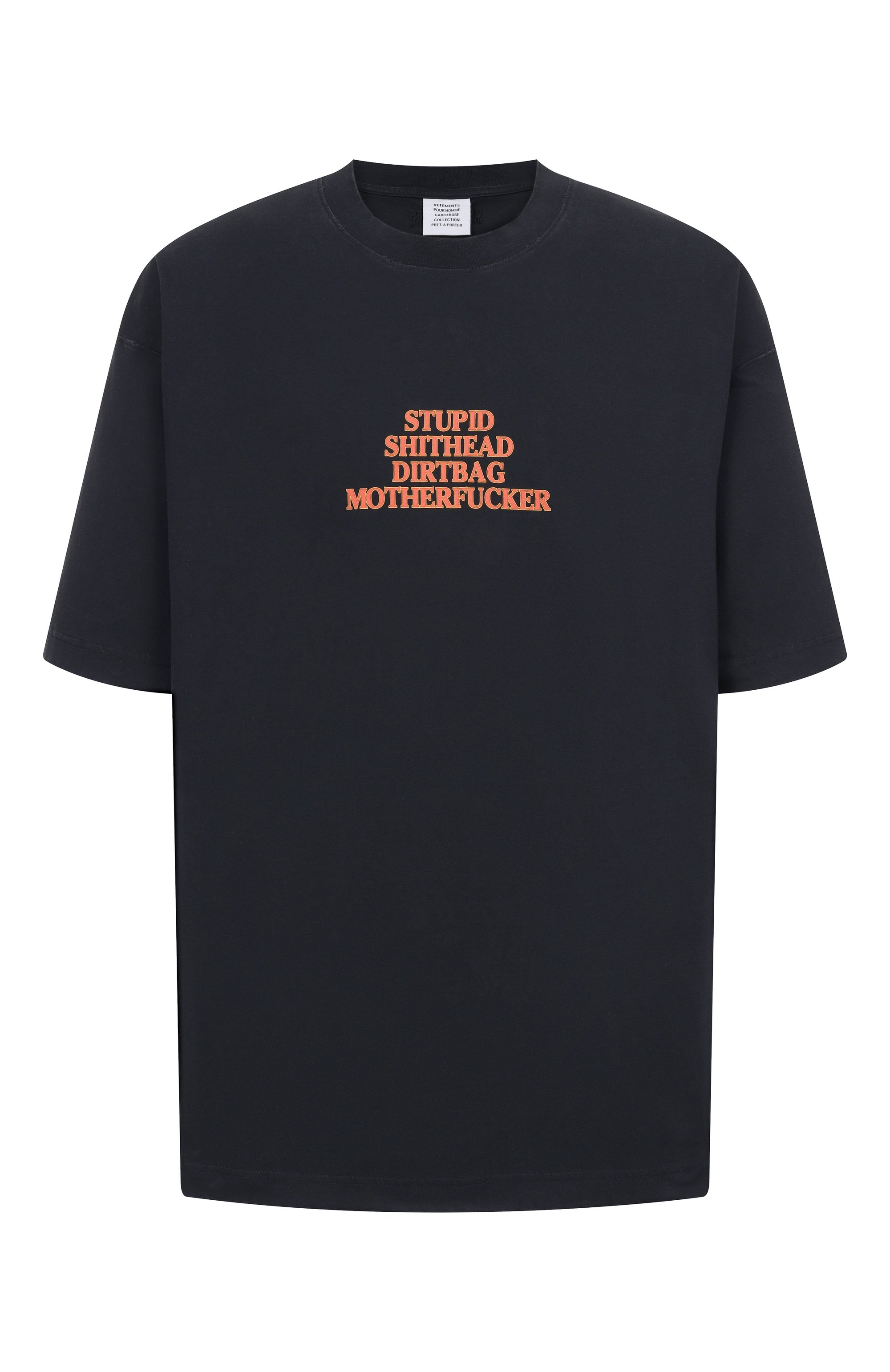 Хлопковая футболка VETEMENTS черного цвета по цене 65050 руб., арт. ME76TR221B/1200 LIGHT JERSEY, фото 1 Хлопковая футболка VETEMENTS, арт. ME76TR221B/1200 LIGHT JERSEY, фото 1