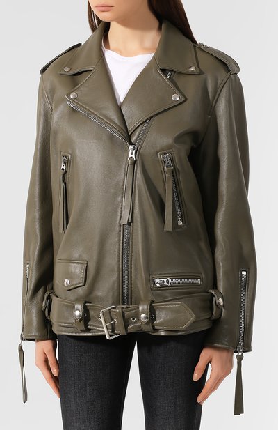 Кожаная куртка с поясом ACNE STUDIOS хаки цвета по цене 188000 руб., арт. A70004, фото 3 Кожаная куртка с поясом ACNE STUDIOS, арт. A70004, фото 3