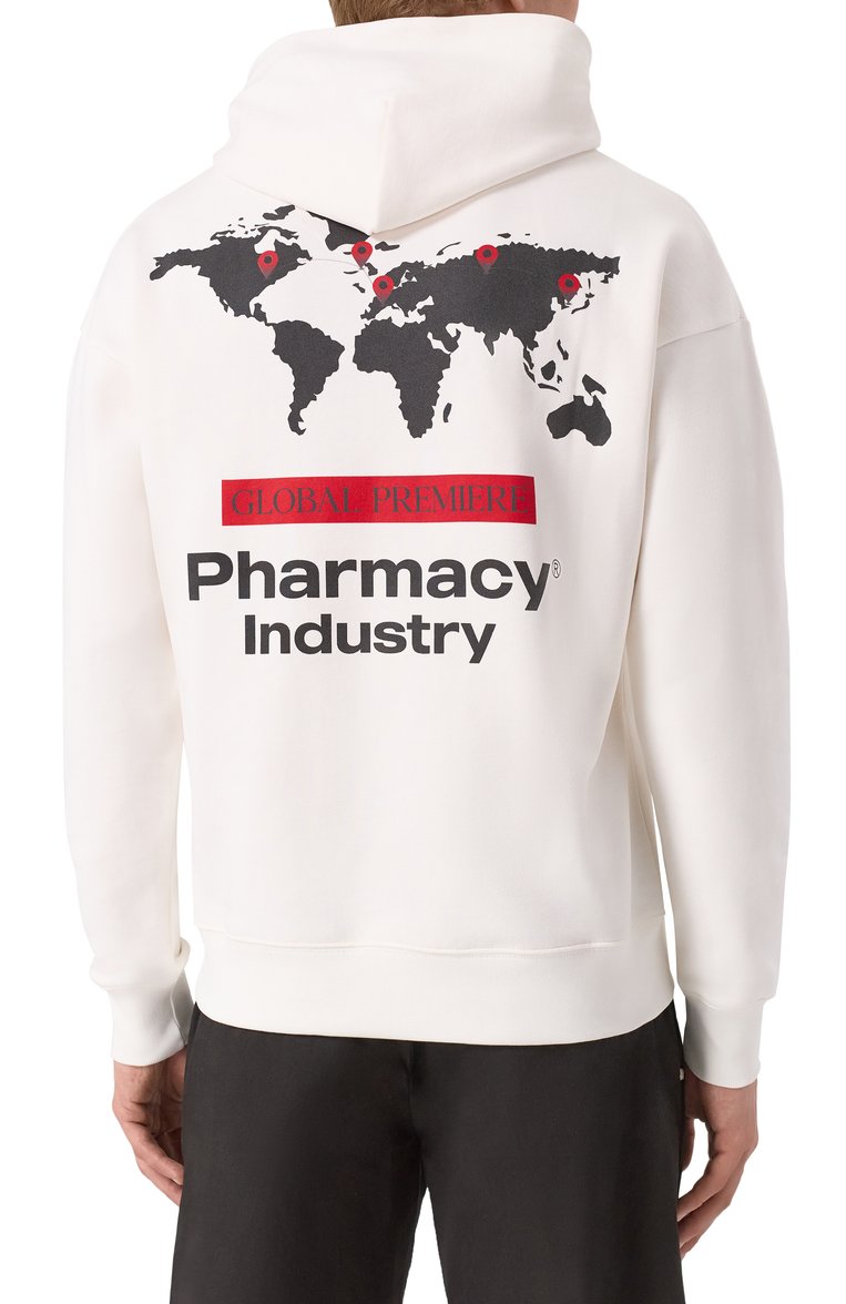 Мужской хлопковое худи PHARMACY INDUSTRY белого цвета, арт. PHABM00218 | Фото 4 (Рукава: Длинные; Материал внешний: Хлопок; Длина (для топов): Стандартные; Мужское Кросс-КТ: Худи-одежда; Принт: С принтом; Стили: Спорт-шик; Детали: Без декора; Автоматизация состава: Проставлено; Автоматизация ТО: Проставлено)