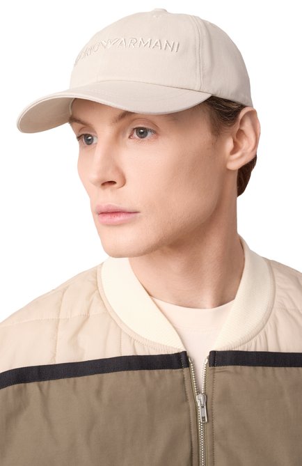 Мужская хлопковая бейсболка EMPORIO ARMANI светло-бежевого цвета, арт. EM001319/AF14032 | Фото 2 (Материал: Текстиль, Хлопок; Нос: Не проставлено; Материал сплава: Проставлено)