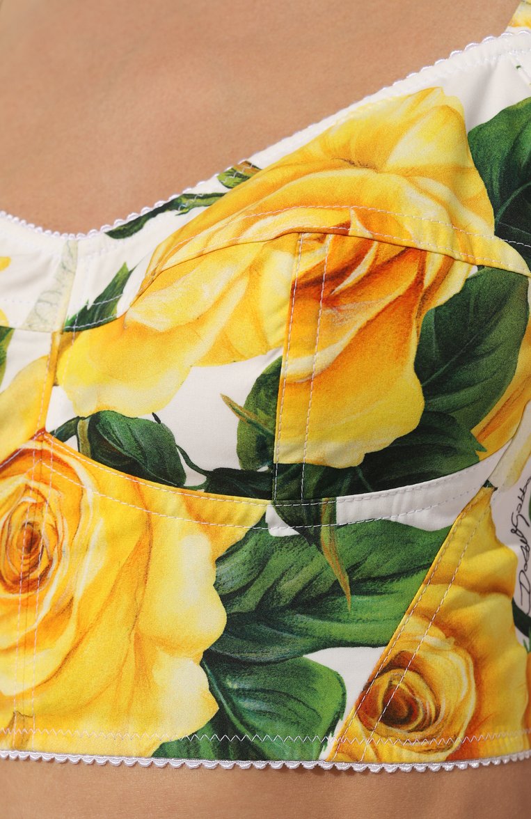 Женский хлопковый топ DOLCE & GABBANA желтого цвета, арт. F772JT/HS5N0 | Фото 5 (Материал внешний: Хлопок; Стили: Романтичный; Нос: Не проставлено; Рукава: На бретелях)