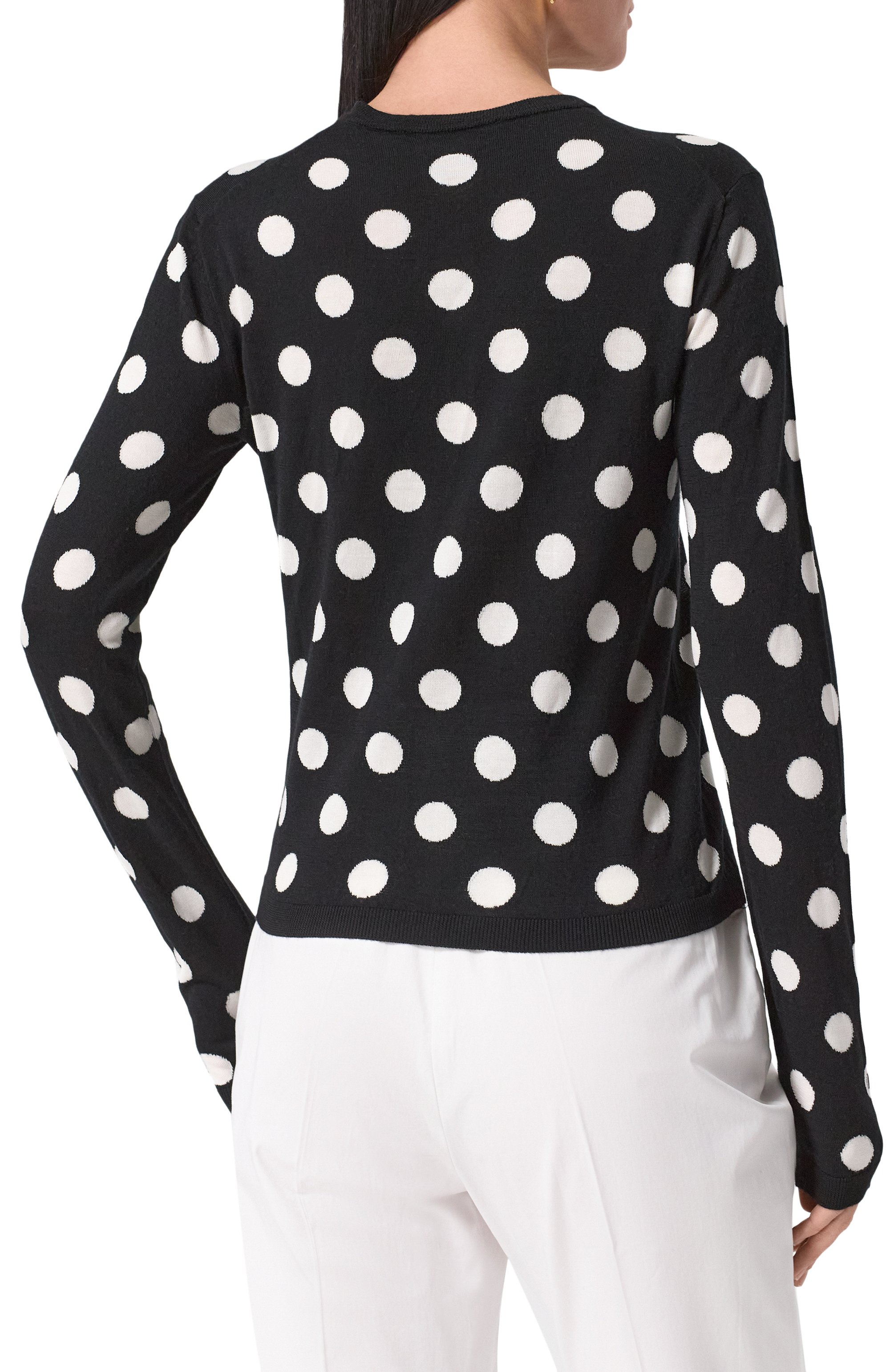 Кардиган из шерсти и шелка DOLCE & GABBANA черно-белого цвета по цене 175500 руб., арт. FXV28T/JCVYK, фото 4 Кардиган из шерсти и шелка DOLCE & GABBANA, арт. FXV28T/JCVYK, фото 4