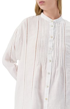 Женское льняное платье 120% LINO белого цвета, арт. 32ALIW4PIY/000F753 | Фото 5 (Драгоценные камни: Проставлено; Материал сплава: Проставлено; Материал внешний: Лен; Длина Ж (юбки, платья, шорты): До колена; Рукава: Длинные; Женское Кросс-КТ: Платье-пляжная одежда; Стили: Кэжуэл)