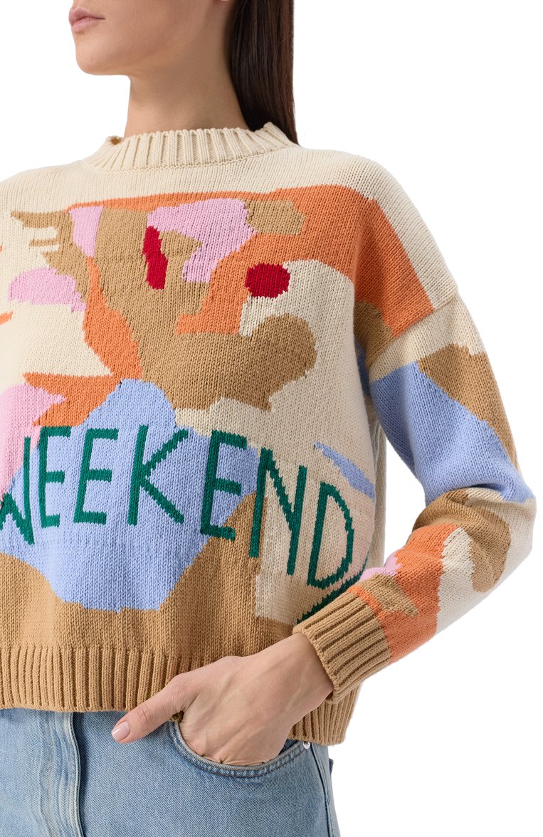 Женский свитер WEEKEND MAX MARA разноцветного цвета, арт. FABIAN | Фото 5 (Рукава: Длинные; Материал внешний: Хлопок, Синтетический материал; Длина (для топов): Стандартные; Стили: Кэжуэл; Женское Кросс-КТ: Свитер-одежда)