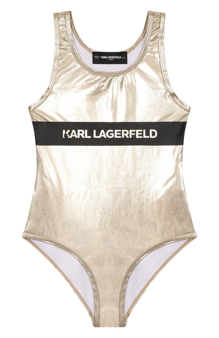 Детского слитный купальник KARL LAGERFELD KIDS золотого цвета, арт. Z30442 | Фото 1 (Нос: Не проставлено; Девочки Кросс-КТ: Купальники-пляж; Материал внешний: Синтетический материал; Автоматизация состава: Проставлено; Ростовка одежда: 12 лет | 152 см, 13 - 15 лет | 158 см, 16 лет | 164 см, 7 лет | 122 см, 9 лет | 134 см)