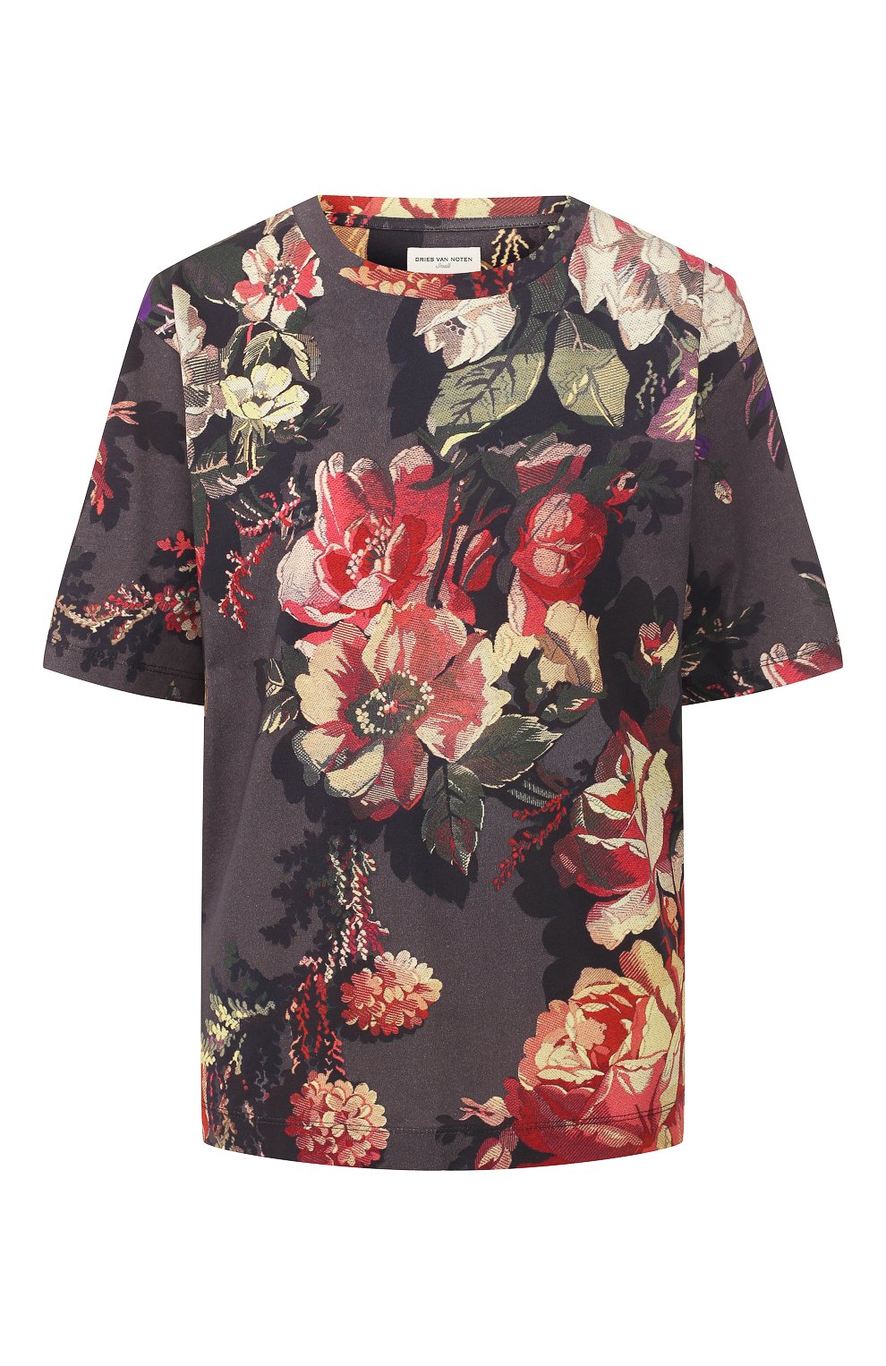 Хлопковая футболка DRIES VAN NOTEN серого цвета по цене 22550 руб., арт. 201-31166-9620, фото 1 Хлопковая футболка DRIES VAN NOTEN, арт. 201-31166-9620, фото 1