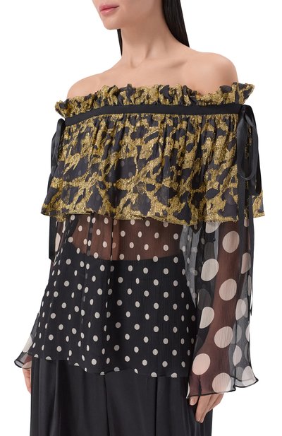Шелковая блузка NINA RICCI черно-белого цвета по цене 137500 руб., арт. 26PCT0023/SE1409, фото 3 Шелковая блузка NINA RICCI, арт. 26PCT0023/SE1409, фото 3