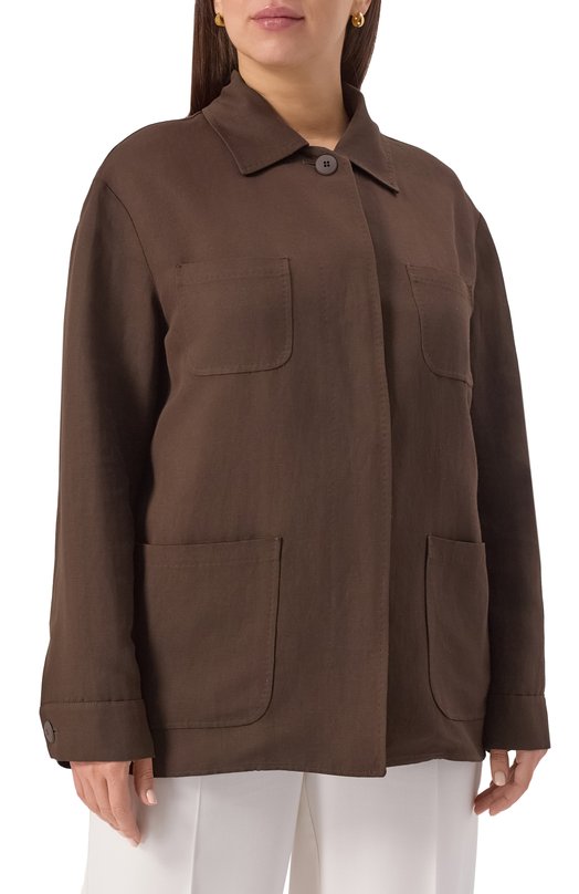 Рубашка из вискозы и льна Max Mara Studio LINCE Коричневый  LINCE Фото 3