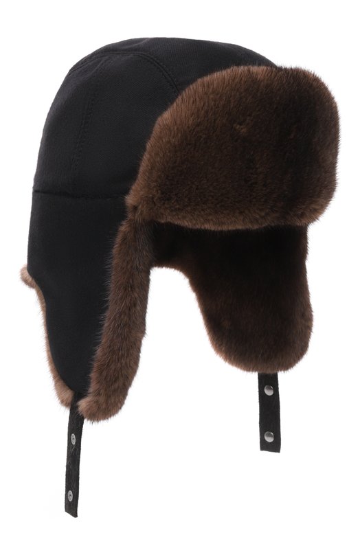 Кашемировая шапка-ушанка с мехом норки MVST MH-13 BLACK CASHMERE + MINK Чёрный MH-13 BLACK CASHMERE + MINK