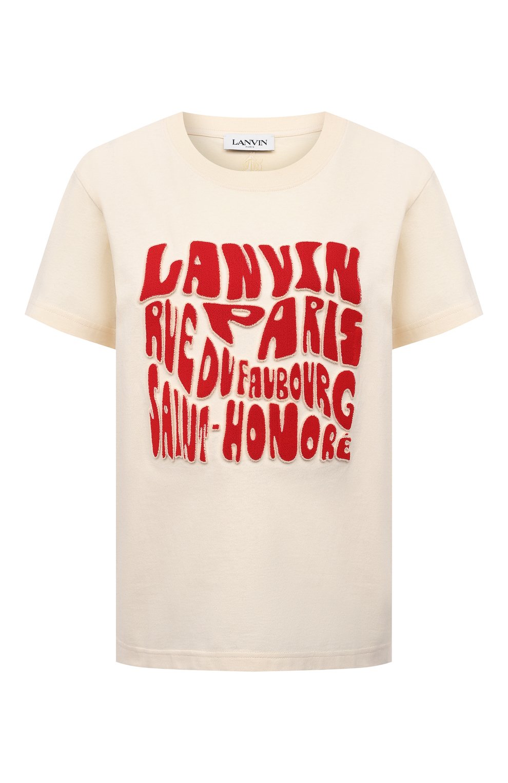 Хлопковая футболка LANVIN кремового цвета по цене 37750 руб., арт. RW-TS0019-J081-A21, фото 1 Хлопковая футболка LANVIN, арт. RW-TS0019-J081-A21, фото 1