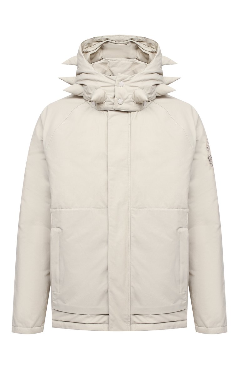 Женский пуховик MONCLER GENIUS светло-бежевого цвета, арт. F2-09E-1B504-40-V0135 | Фото 1 (Материал внешний: Синтетический материал, Хлопок; Материал подклада: Синтетический материал; Длина (верхняя одежда): Короткие; Материал утеплителя: Пух и перо; Рукава: Длинные; Кросс-КТ: Пуховик; Материал сплава: Проставлено; Драгоценные камни: Проставлено)