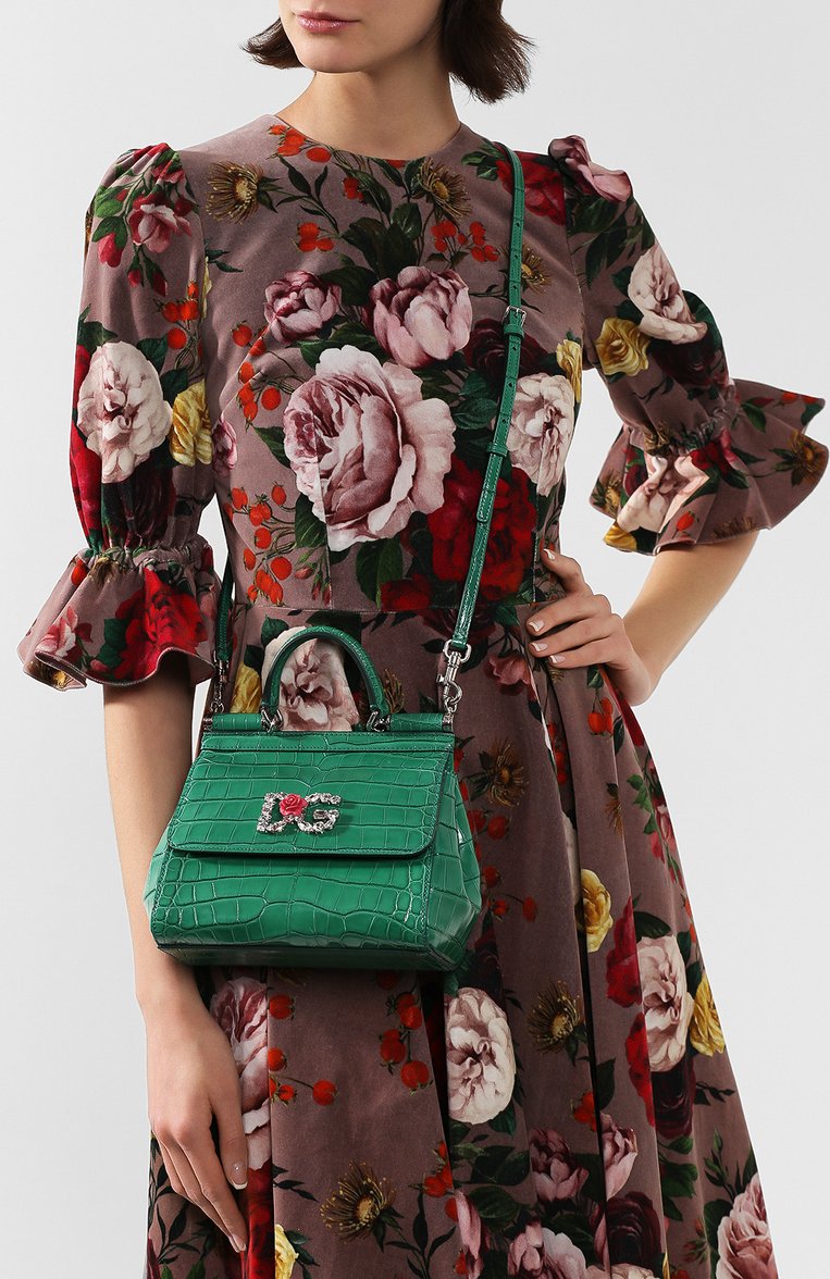 Женская сумка sicily small из кожи аллигатора DOLCE & GABBANA зеленого цвета, арт. BB6003/B2DG6/AMIS | Фото 5 (Размер: small; Ремень/цепочка: На ремешке; Сумки-технические: Сумки через плечо, Сумки top-handle; Материал: Экзотическая кожа)